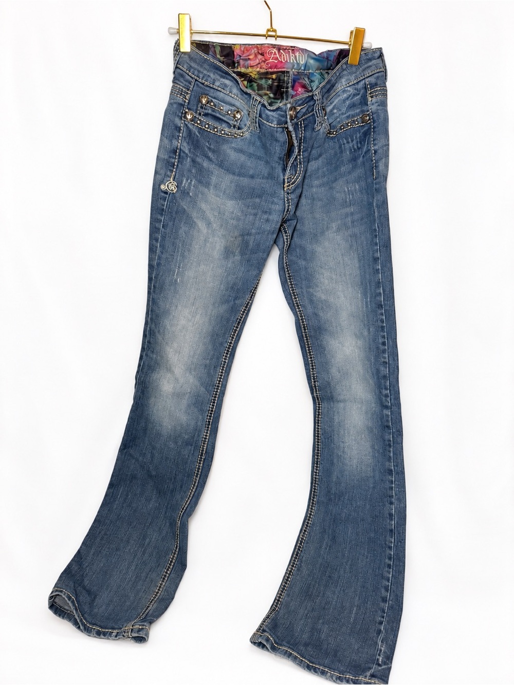 Adiktd Size 5 Y2K Low Rise Bootcut Jeans Studded Bling 33” McBling Western
